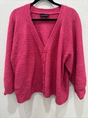 Lane Bryant Pink Button Cardigan Plus Size 18/20 Acrylic Solid V Neck 3/4 Sleeve